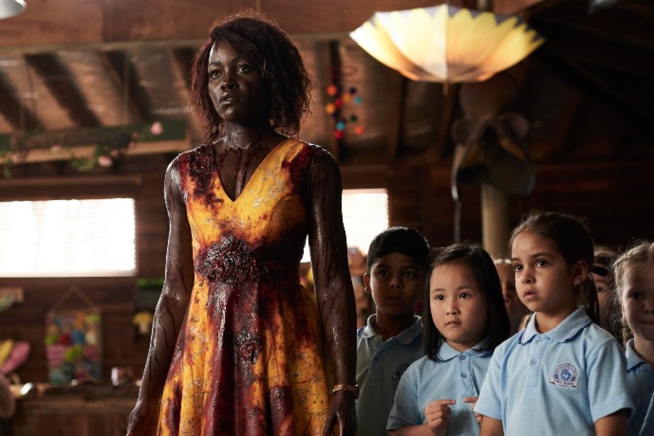 Actor Lupita Nyong'o with her five-year-old cast members in <em> Little Monsters </em>