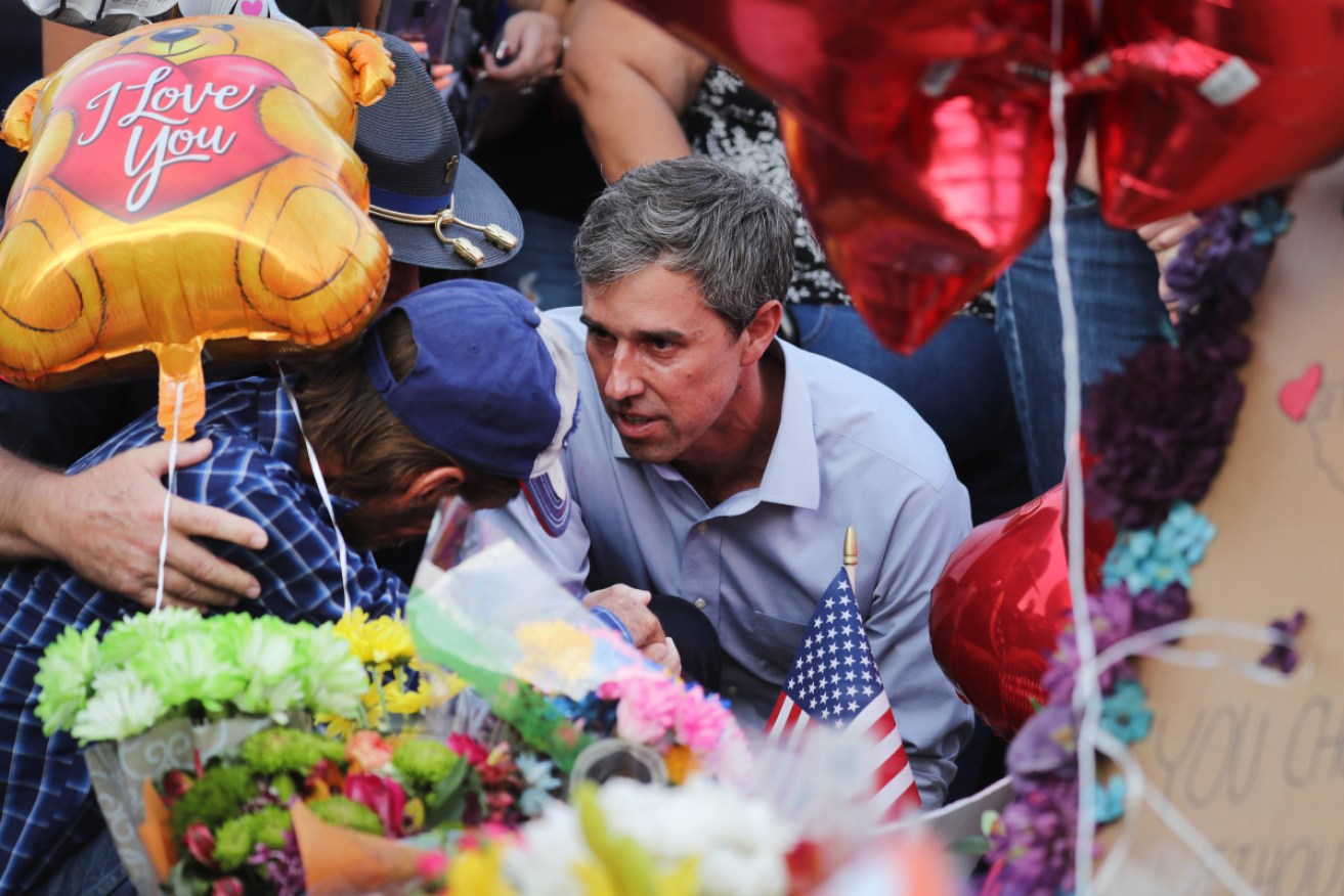 Beto O'Rourke at a memorial for victims of the Walmart shooting in El Paso.