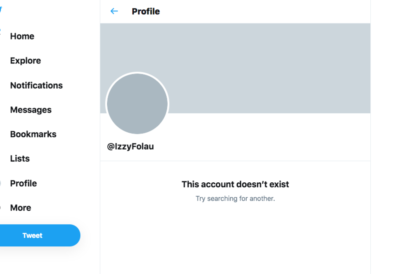 Israel Folau's Twitter account was deleted on Monday, before his Federal Circuit Court appearance. 
