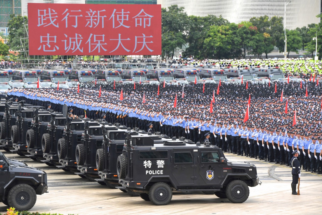 Chinese police took part in a drill on August 6 at Shenzhen, across the border from Hong Kong.
