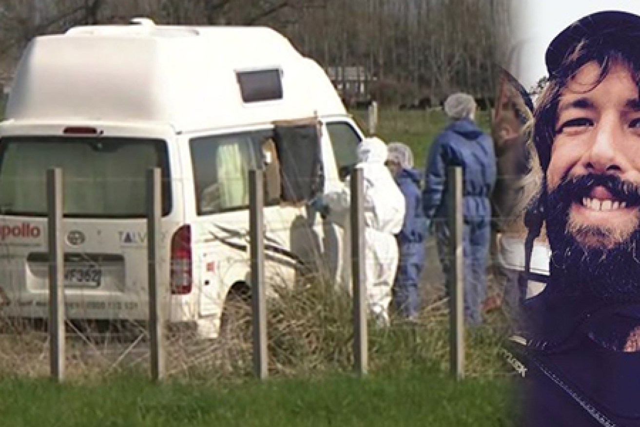 Police surround Mr McKinnon's and Ms Buckley's stolen campervan after it was found following his killing.