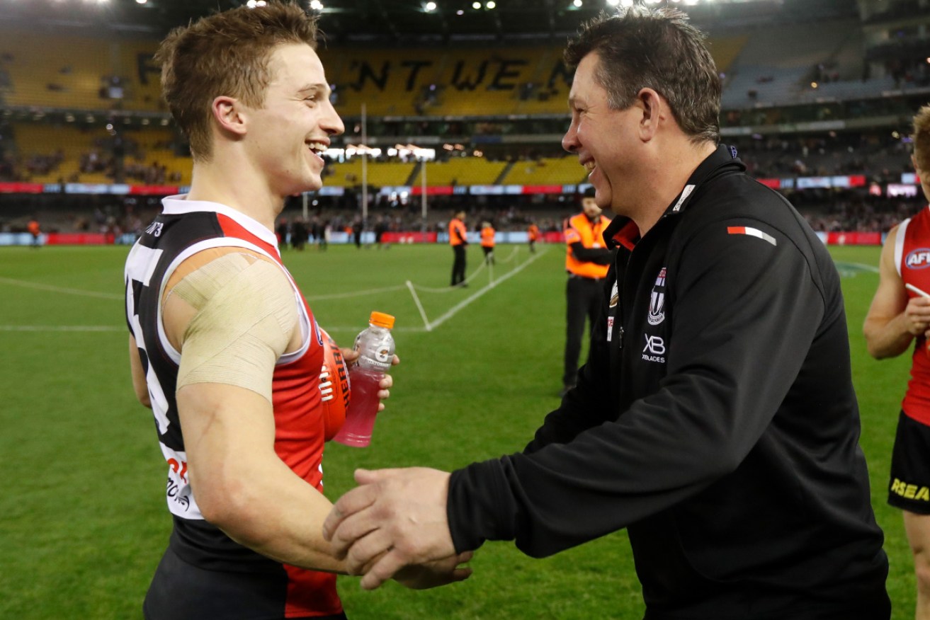 Brett Ratten (R) has lightened the mood at St Kilda and reaped the rewards. 