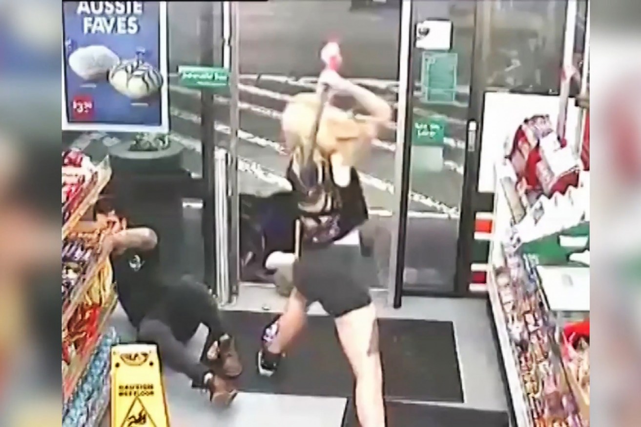 A CCTV shot of Amati's rampage inside the 7-Eleven.