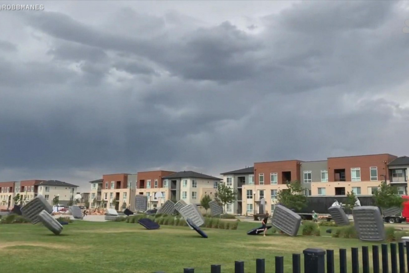 Coloradans were left to watch on in awe as dozens of airborne mattresses careered through their neighbourhood.
