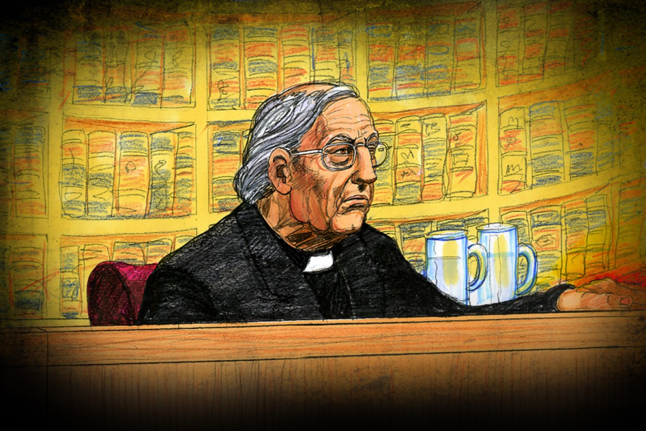 A court sketch of Cardinal George Pell.