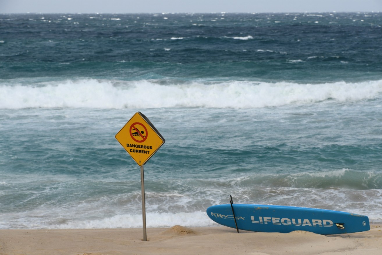 A warning sign at Sydney's Bondi Beach on Thursday.