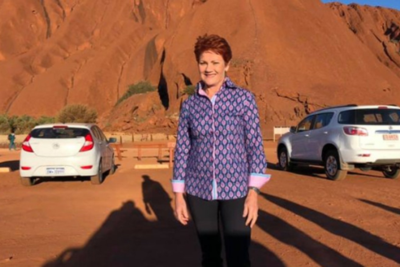 Senator Hanson in Uluru on Wednesday morning.