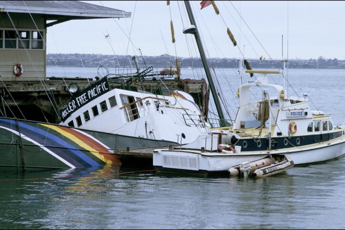 Greenpeace's protest flagship <i>Rainbow Warrior</i> was bombed by French agents in NZ.