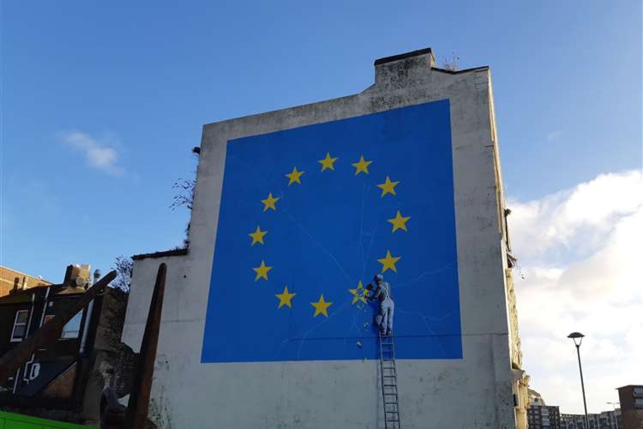 A Banksy mural showing a workman chiselling away a star in the European Union flag has mysteriously disappeared. 