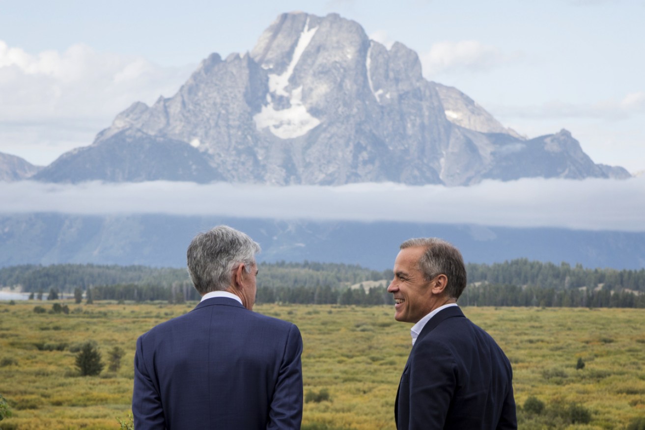 Fed chairman Jerome Powell (left) with Bank of England governor Mark Carney at the Jackson Hole Economic Policy Symposium.