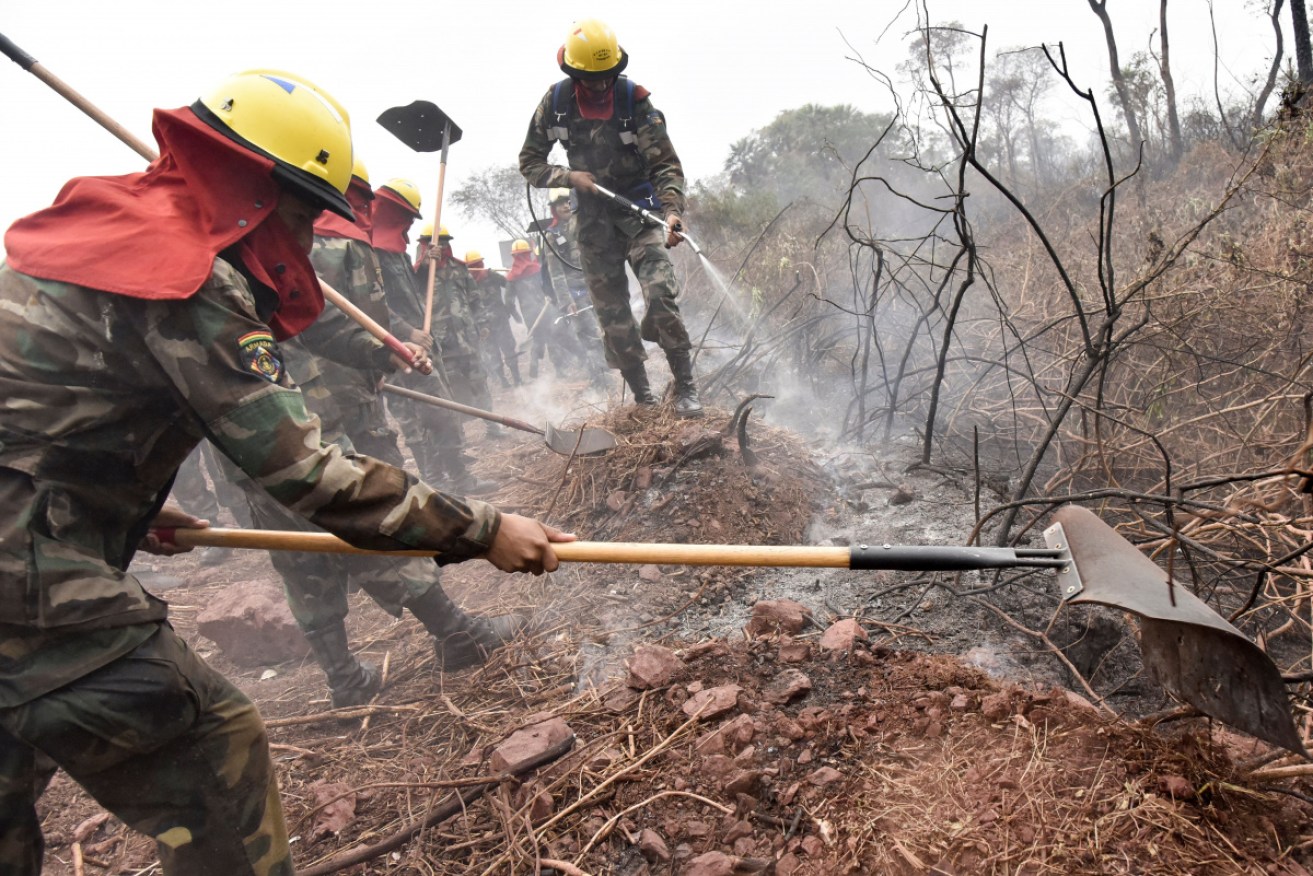 Bolivian firefighters put out blazes in the Amazon. Their president has welcomed the G7 offer.