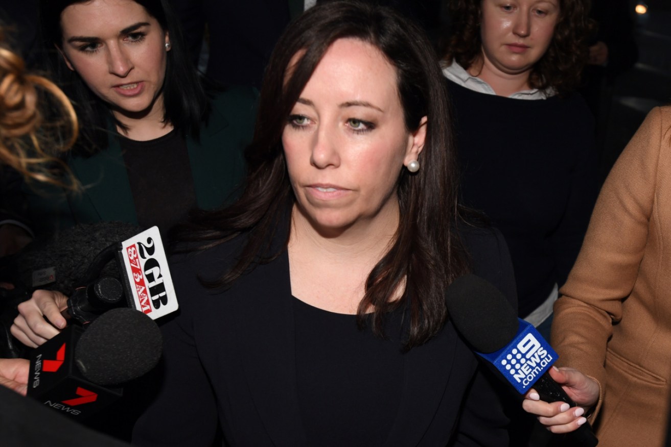 Kaila Murnain leaves the ICAC public inquiry into allegations about  political donations in Sydney on Wednesday.
