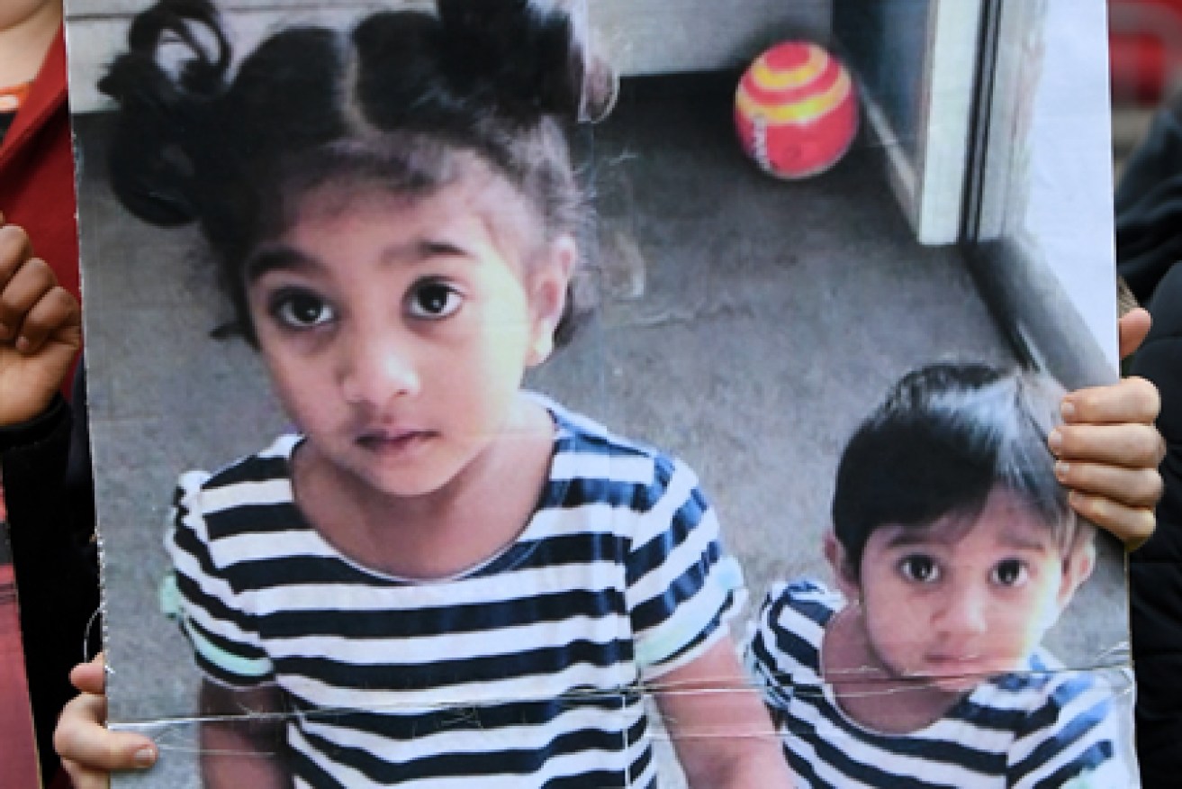 Tharunicaa (right) remains in a Perth hospital, with her mother, while her sister Kopika and father are still on Christmas Island.