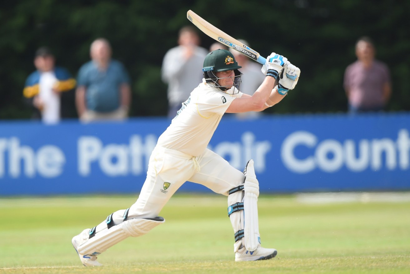 Rearing to go: Steve Smith takes on the attack at the Derbyshire Tour match in August. 