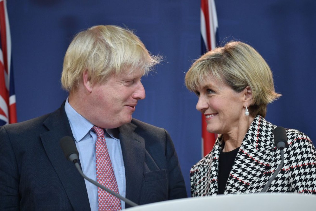 Britain's Boris Johnson and Australia's former foreign minister Julie Bishop meeting in 2017.