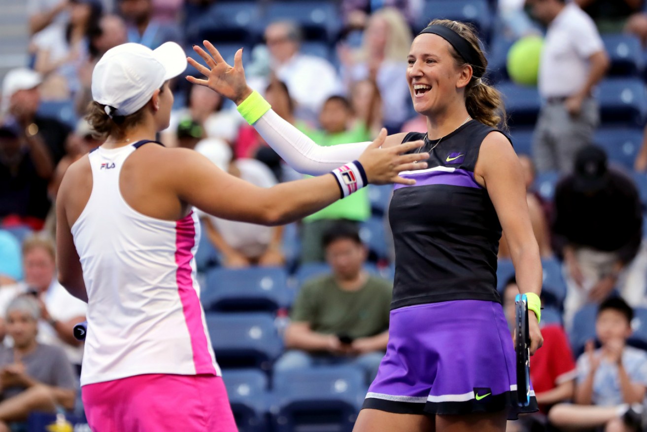 Ash Barty (L) and Victoria Azarenka have made a successful US Open pairing. 