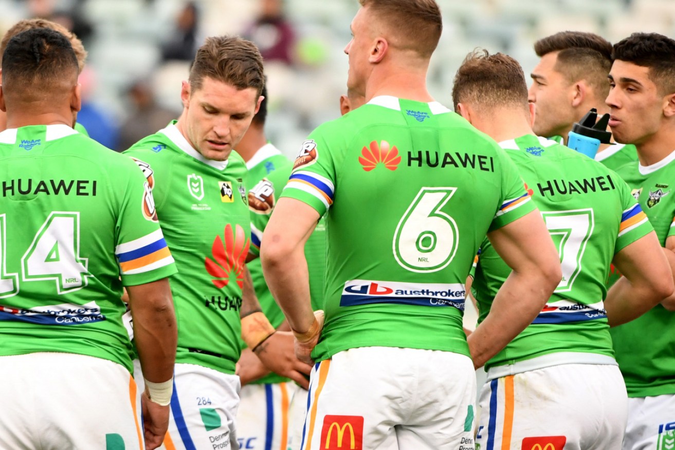 What happened? The Raiders players take stock after their fade out against the Warriors. 