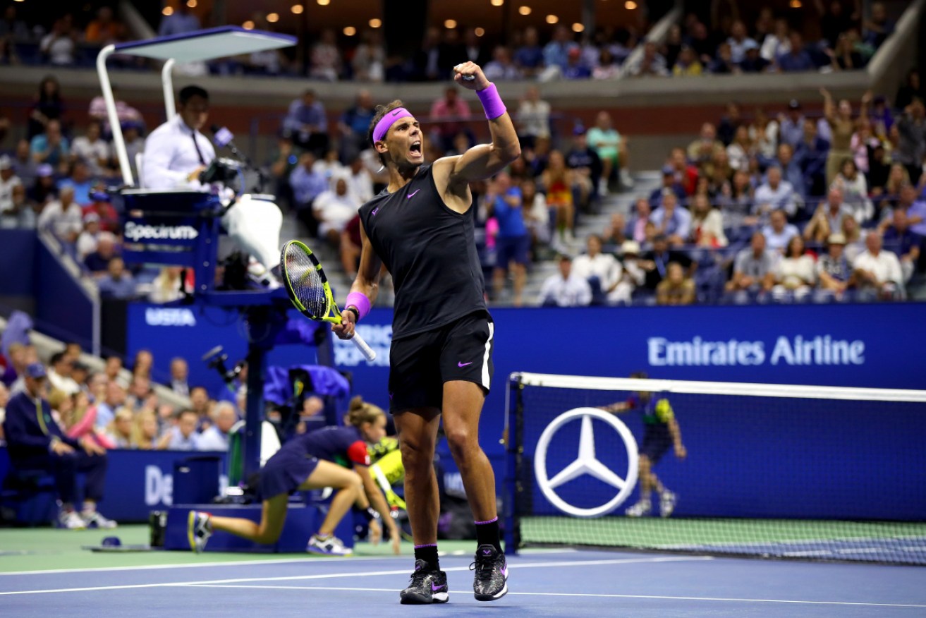 Rafael Nadal wins a point during the US Open final. 