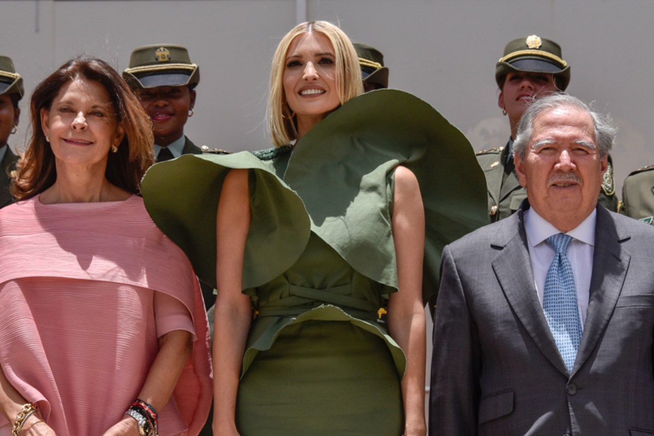 Ivanka Trump with Colombia vice-president Marta Lucia Ramirez and defence minister Guillermo Botero on September 3.