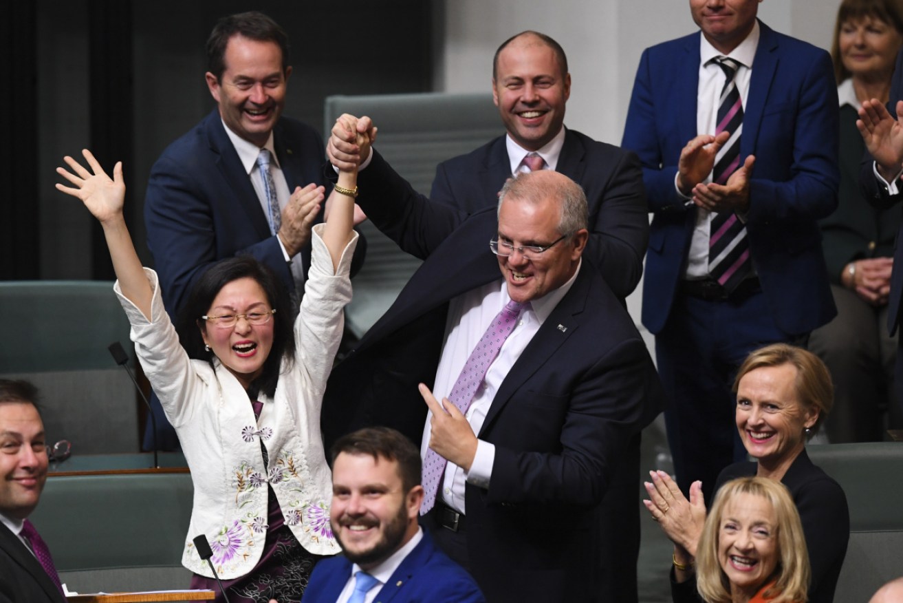 Ms Liu with PM Scott Morrison after her maiden speech to Parliament.