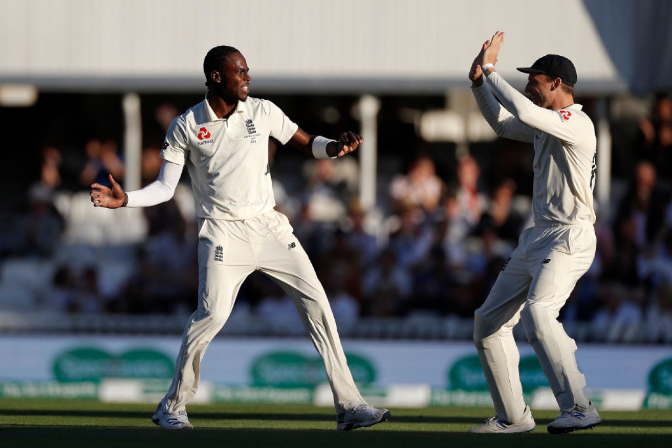 Jofra Archer claims his fifth wicket of the innings - Nathan Lyon -on day two of the fifth Ashes Test. 