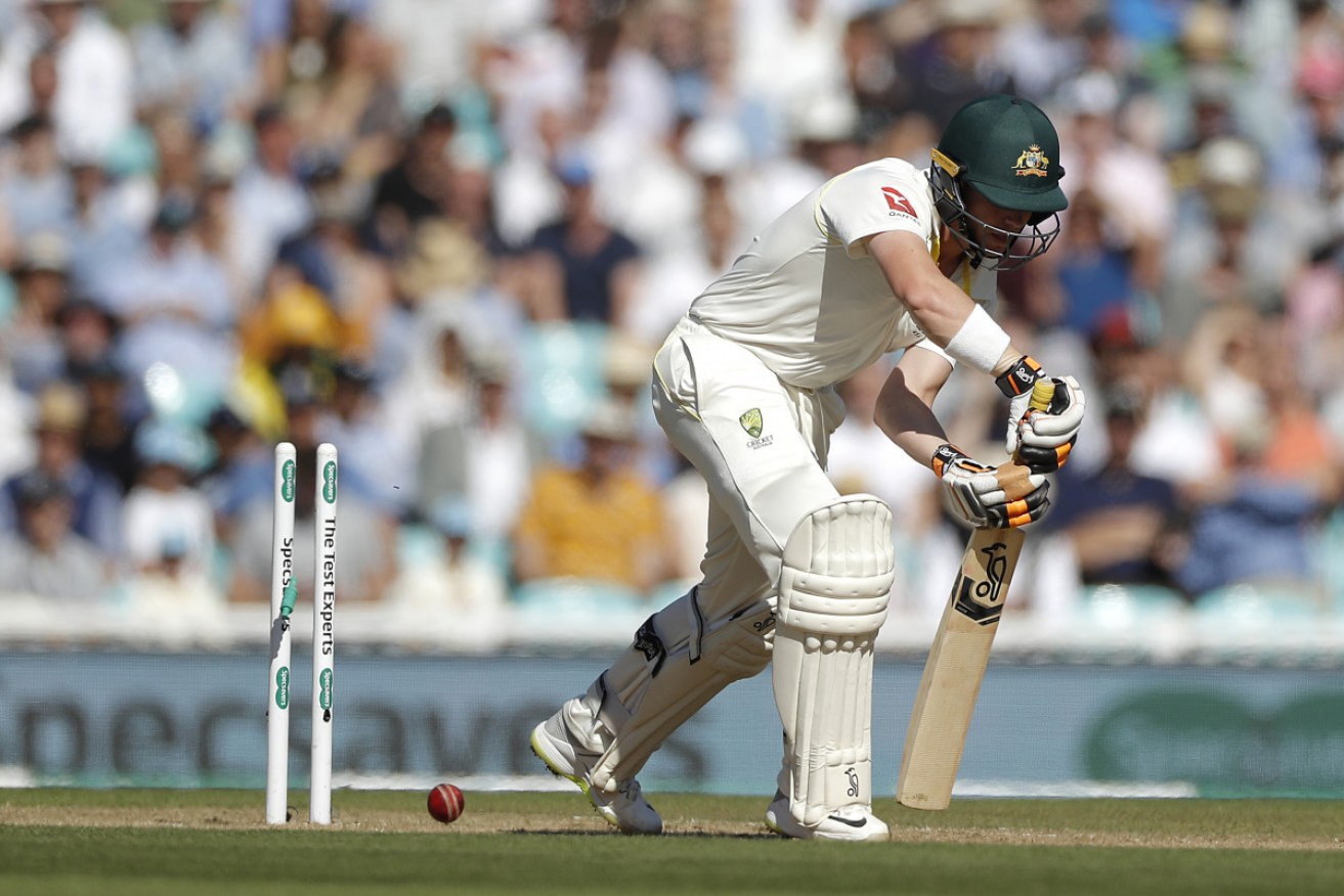 Marcus Harris is bowled by Stuart Broad. 