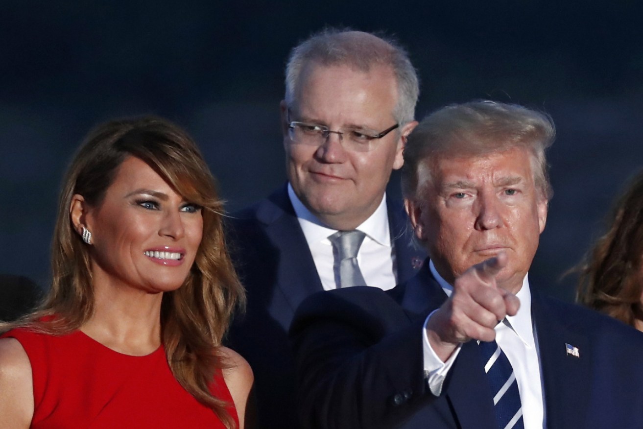 Mr Morrison and Mr Trump with US first lady Melania Trump at the G7 in France in August.