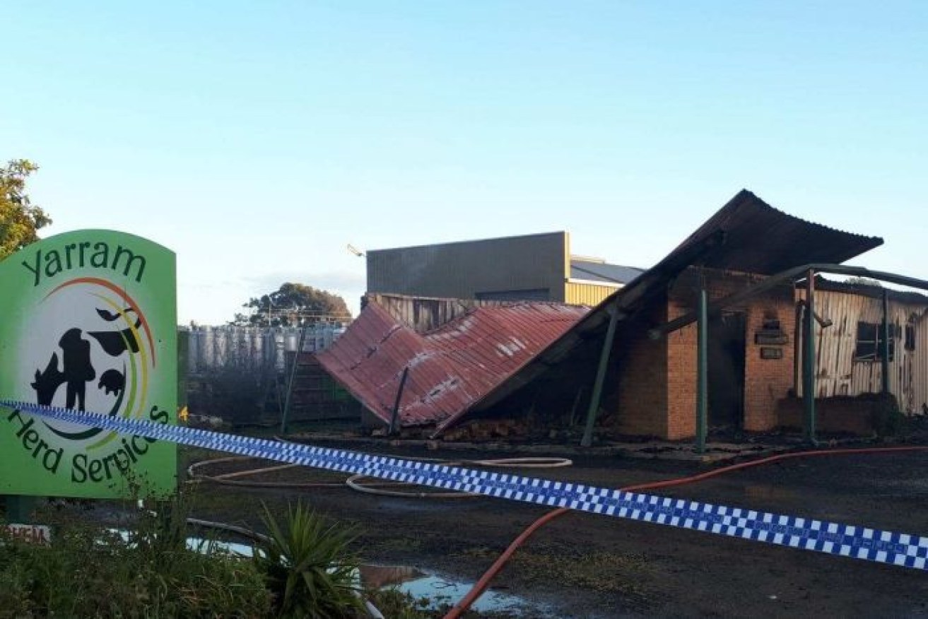 Fire has destroyed the Yarram Herd Services building in Rodgers Street overnight.