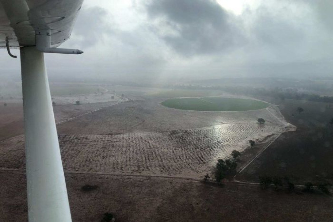 An aerial view of Wednesday's rain in Dubbo.