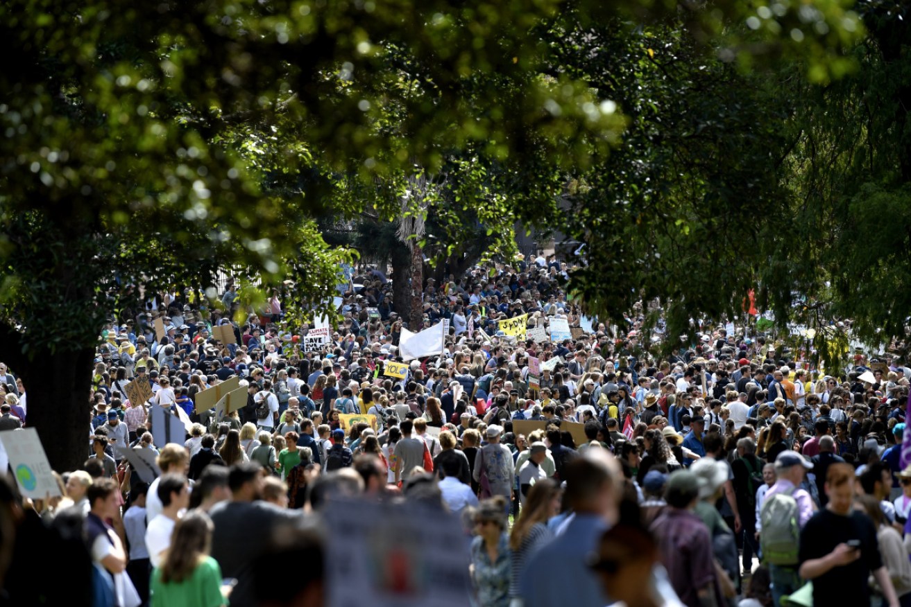 Climate protesters gathered in their thousands in Sydney for Friday's protest.