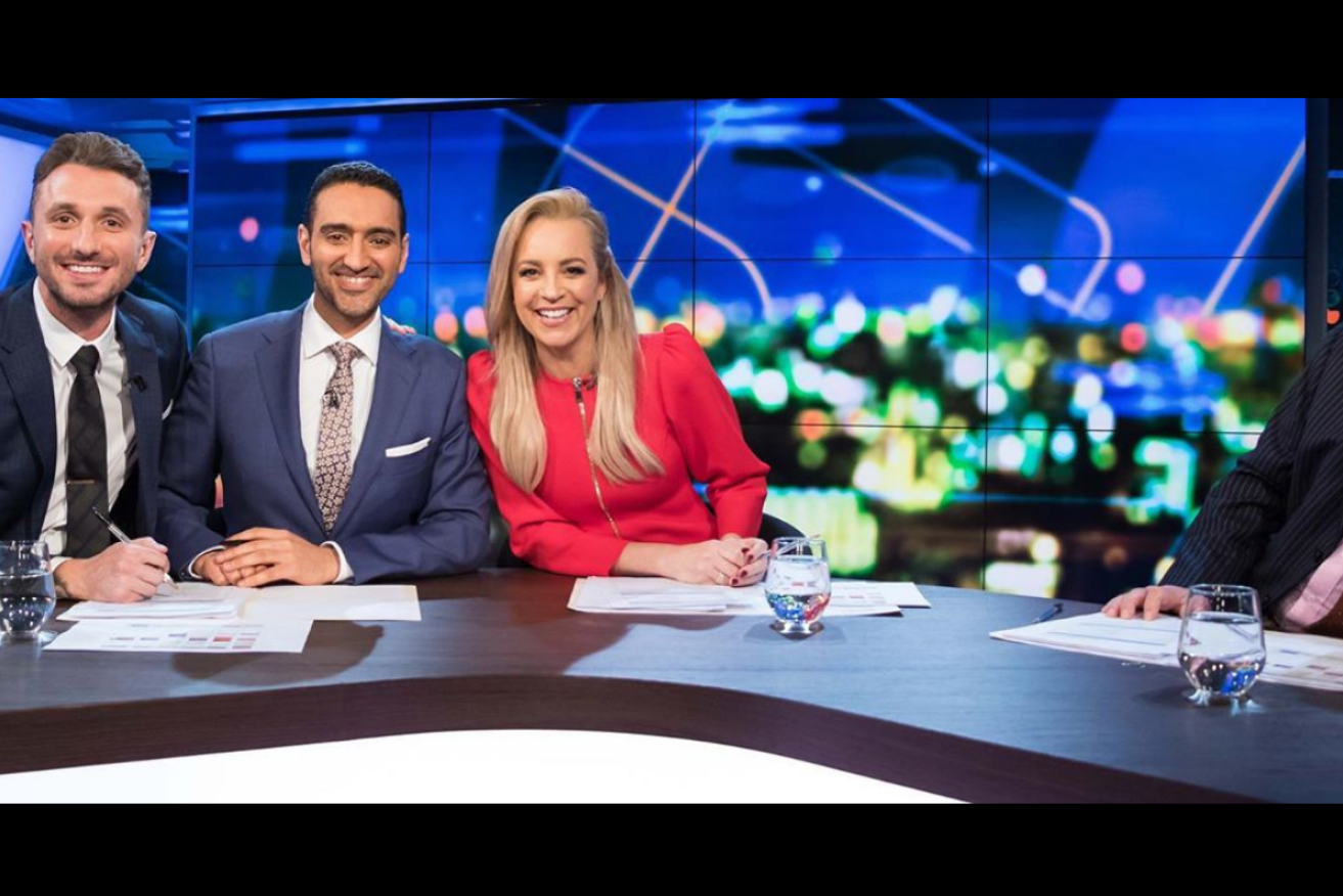 Carrie Bickmore with Tommy Little (left) and Waleed Aly on <i>The Project</i> on September 17.