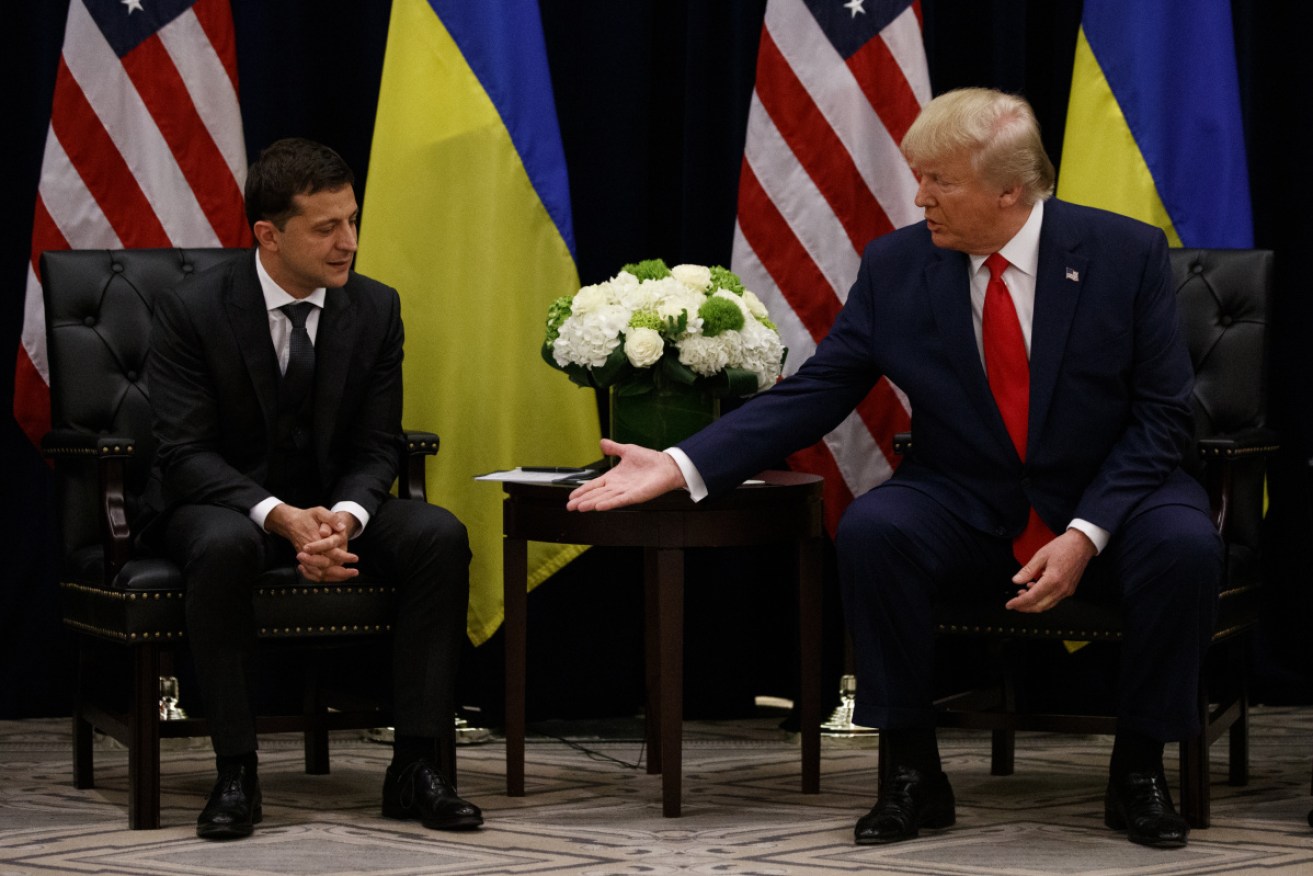 Ukrainian President Volodymyr Zelenskiy, 
 left, with US President Donald Trump.