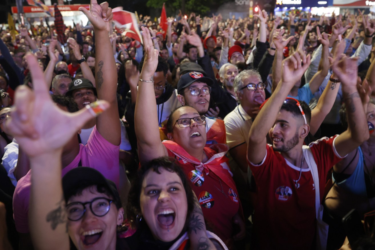 Supporters of the former president and current presidential candidate Luiz Inacio Lula da Silva gathered to learn about the partial results of the Brazilian elections in Sao Paulo, Brazil, on October 2.