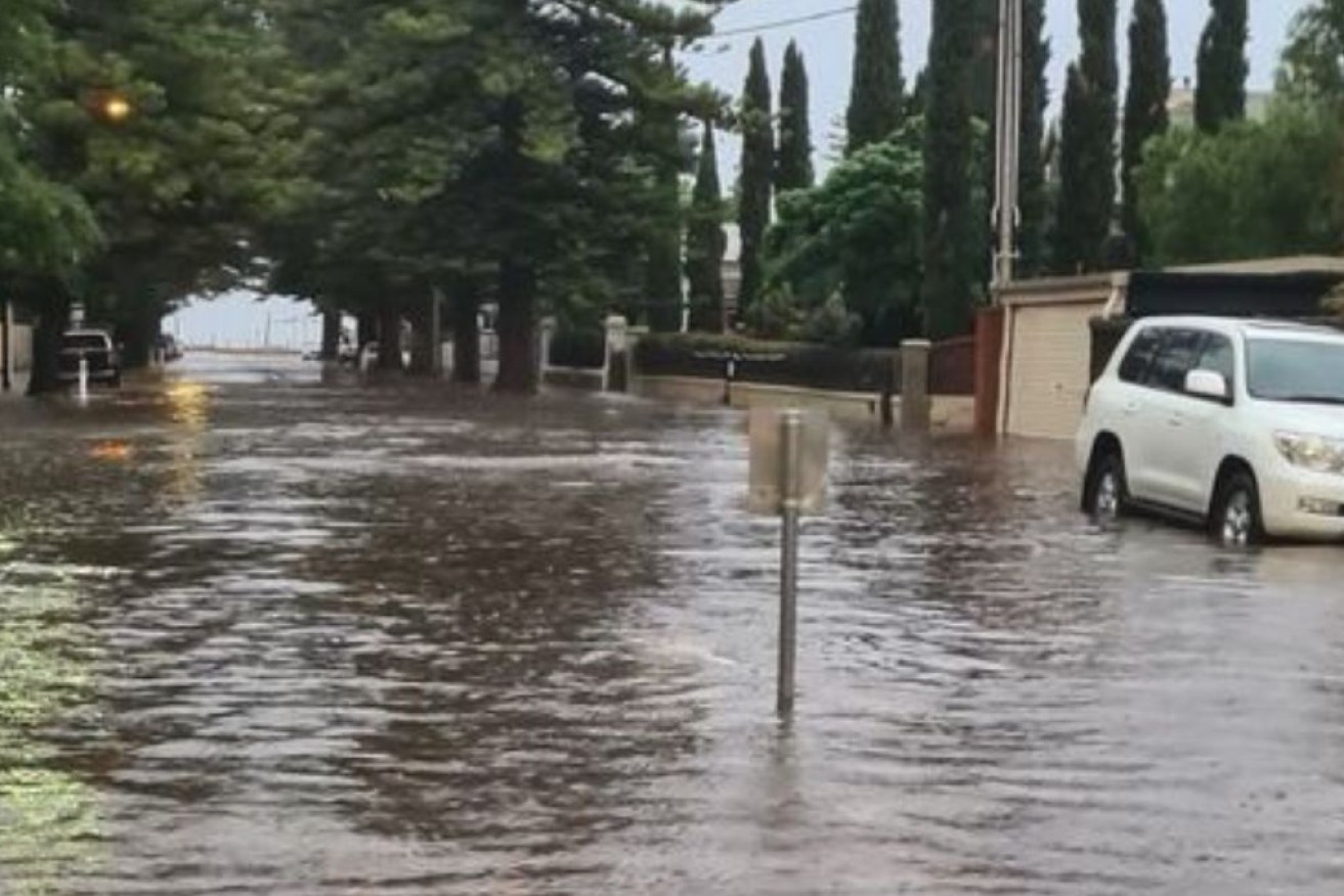 Flooding in Adelaide's Glenelg on Tuesday.