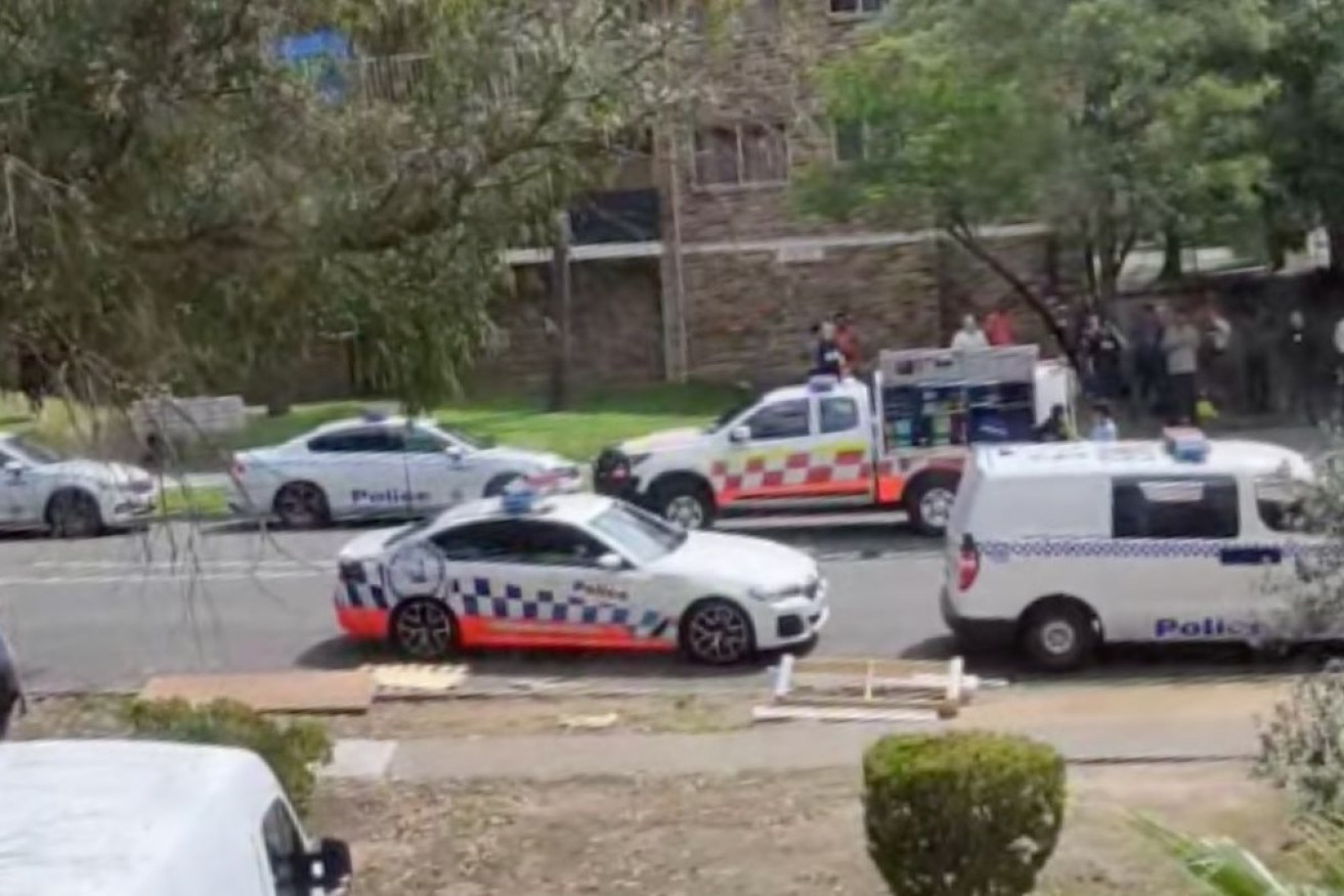 Police tracked a stolen car to a garage in suburban Sydney where officers shot at occupants.