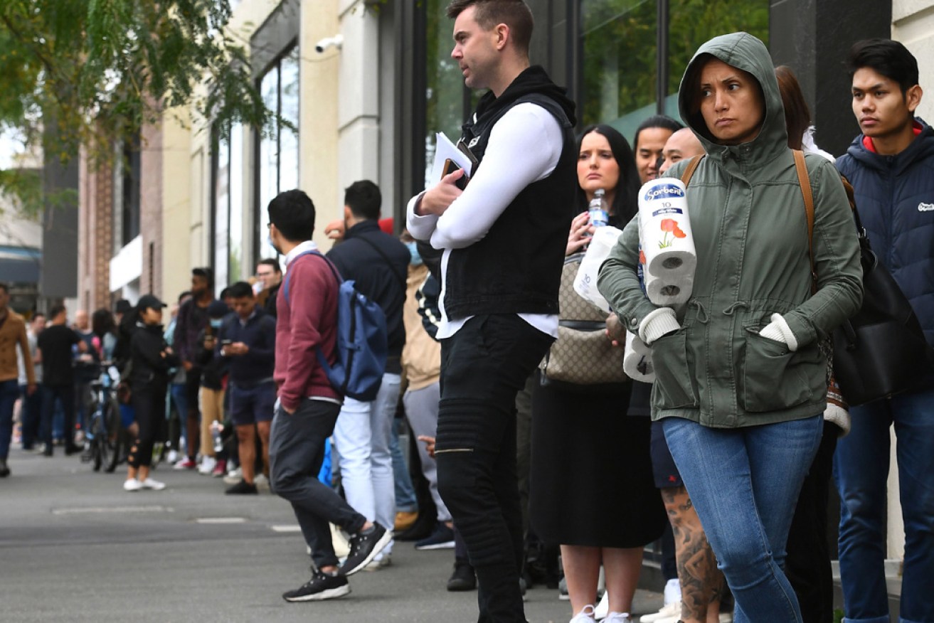 Queues outside Centrelink offices in March sparked fears of massive job losses.