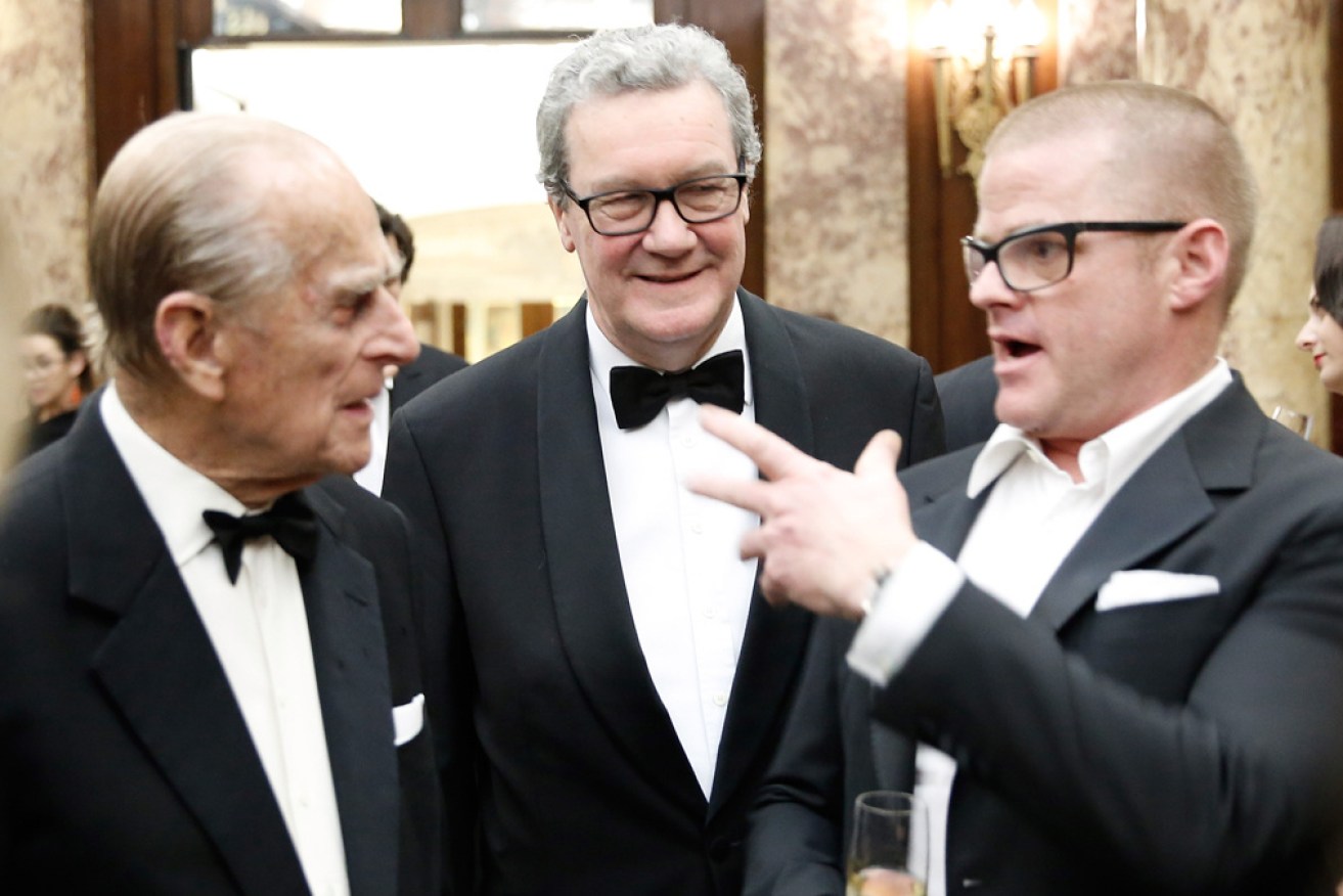 Prince Philip, Alexander Downer and chef Heston Blumenthal in London in 2015.