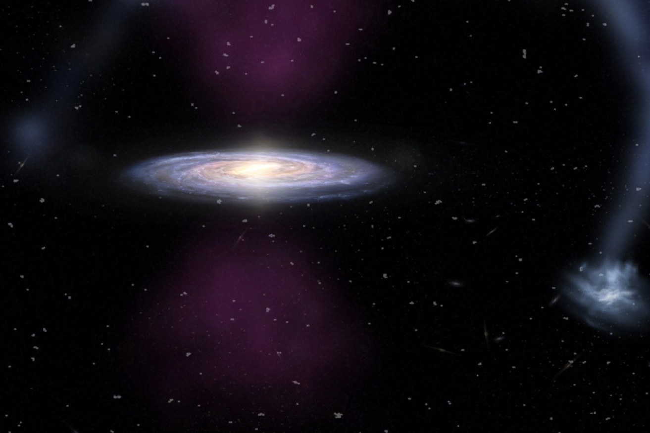 Artist impression of a giant flare beaming out of the the Milky Way after an explosion most likely caused by the black hole at the centre of our galaxy.