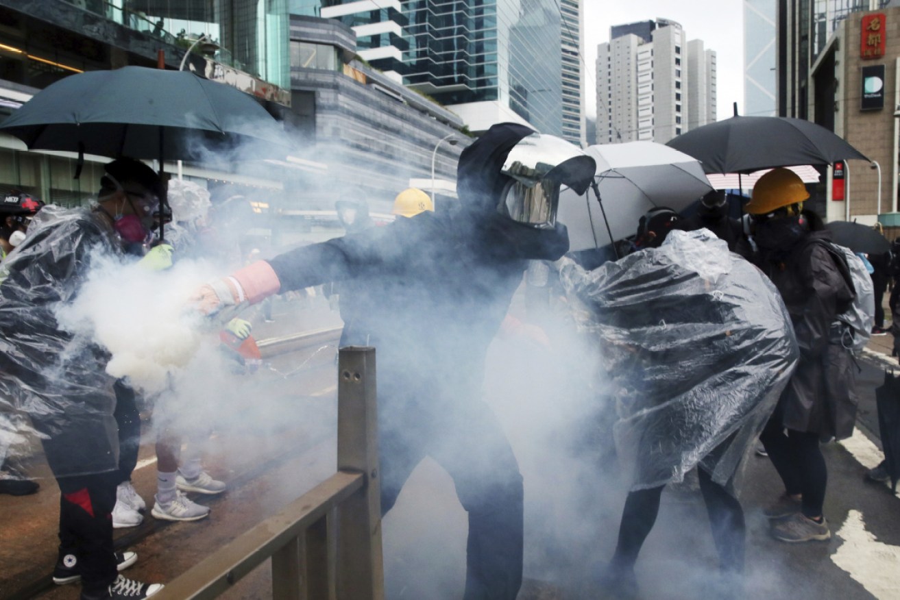 Police clash with protesters in Hong Kong.