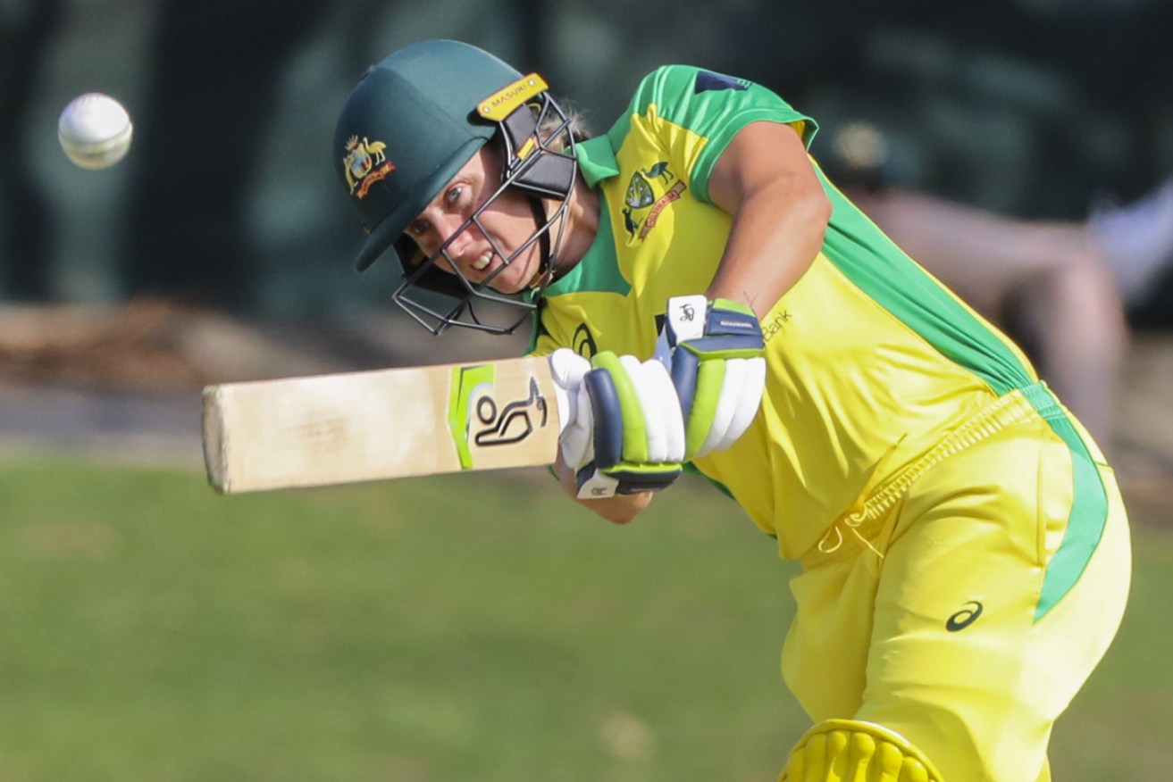 Alyssa Healy strikes truly against Sri Lanka at Allan Border Field in Brisbane on Wednesday. 