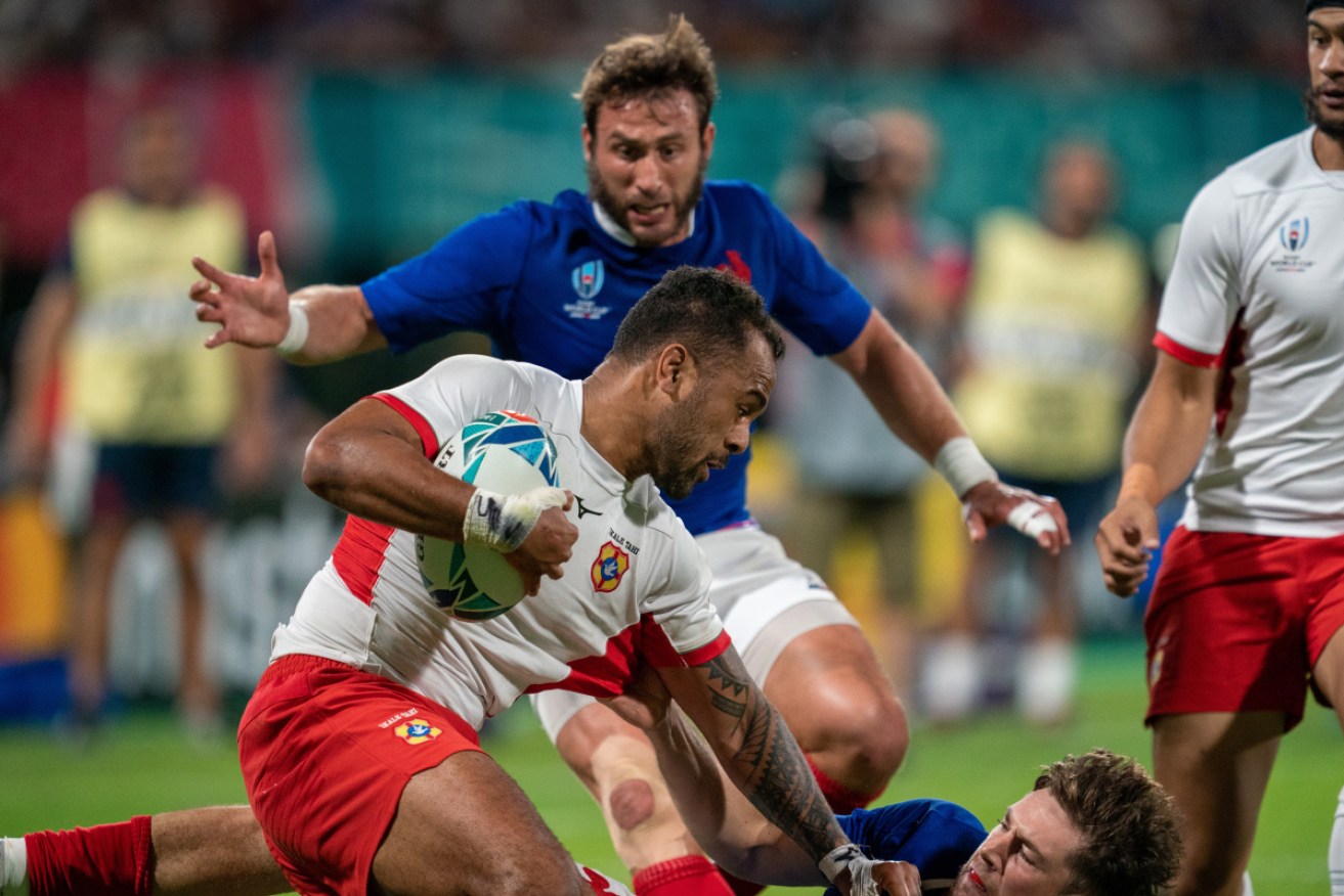 France in action against Tonga earlier in the tournament. 