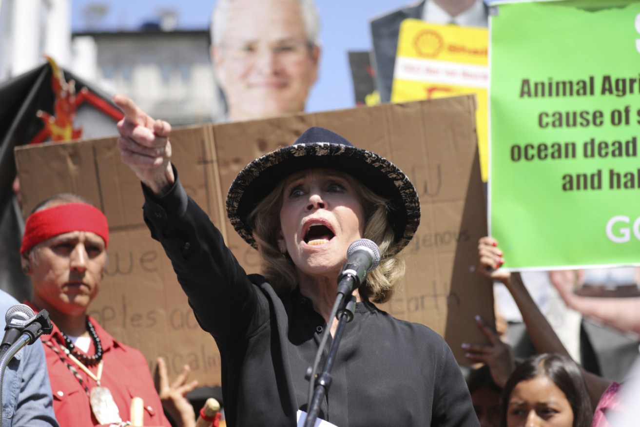 Jane Fonda at an earlier protest on September 21 in downtown Los Angeles.