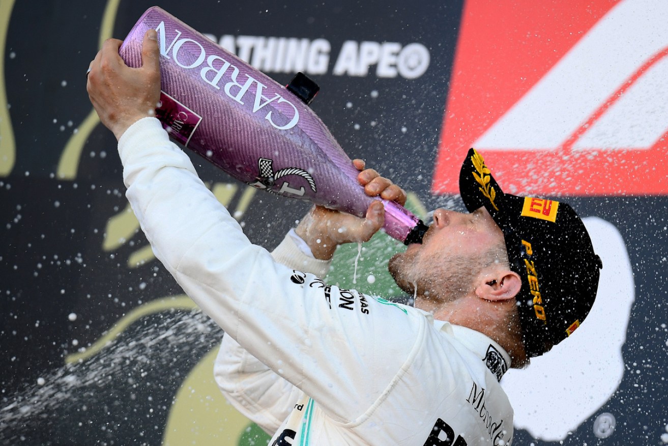 Valtteri Bottas celebrates his Japanese Grand Prix victory. 