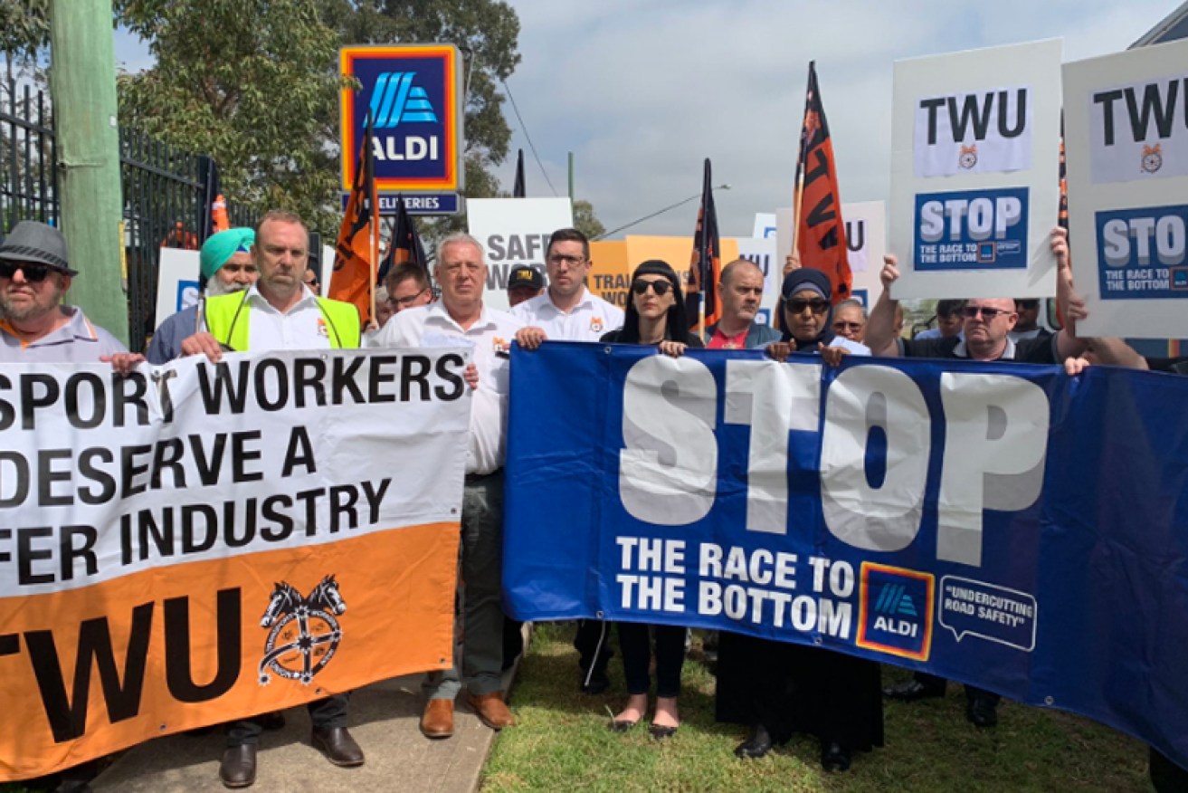 There were protests outside Aldi stores and distribution centres across Australia.