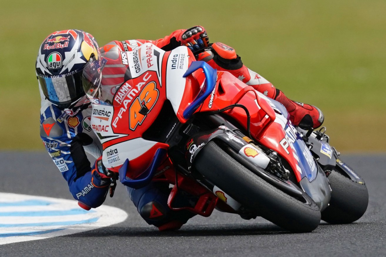 Jack Miller on track at Phillip Island before the wild winds hit. 