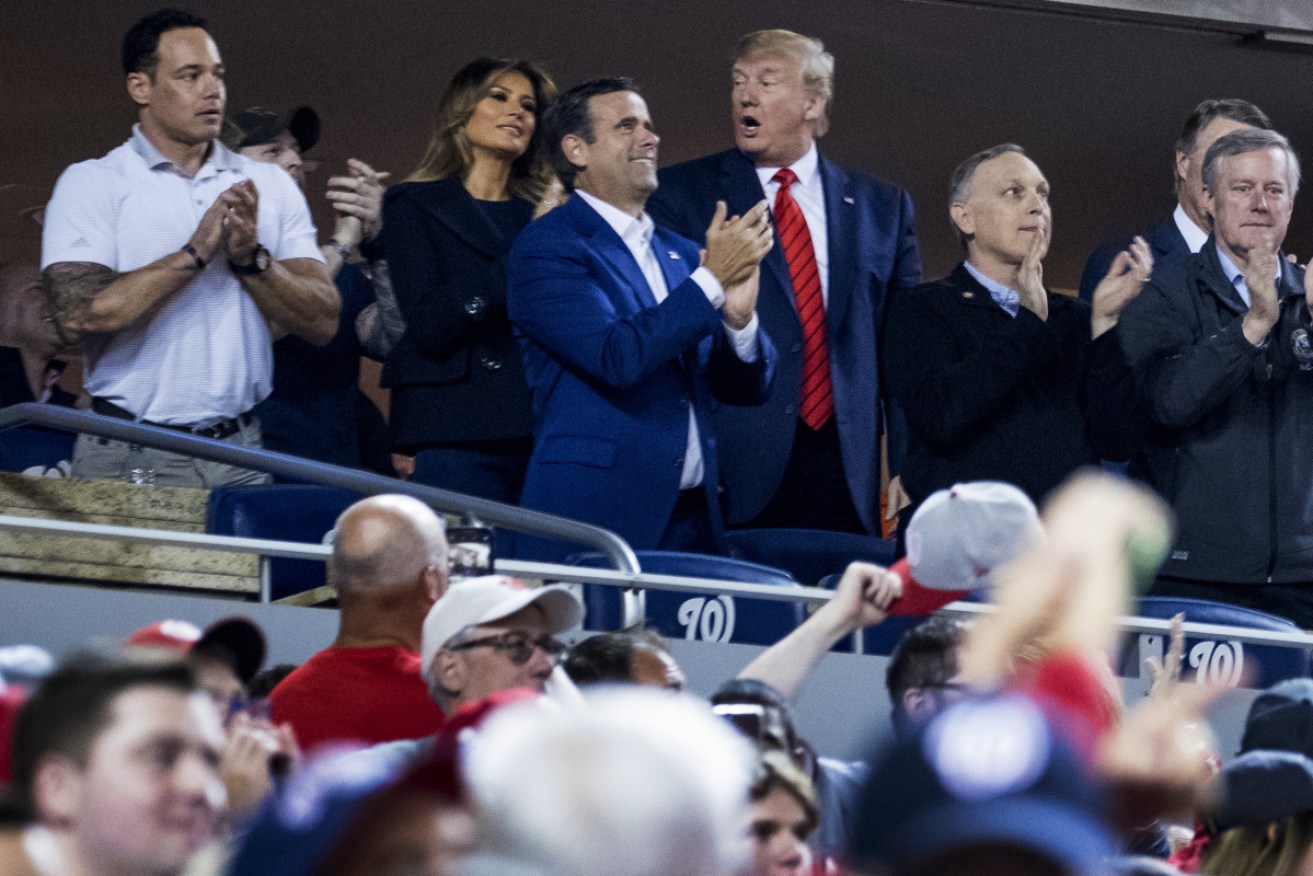 Donald and Melania Trump at the baseball in Washington on Sunday night.