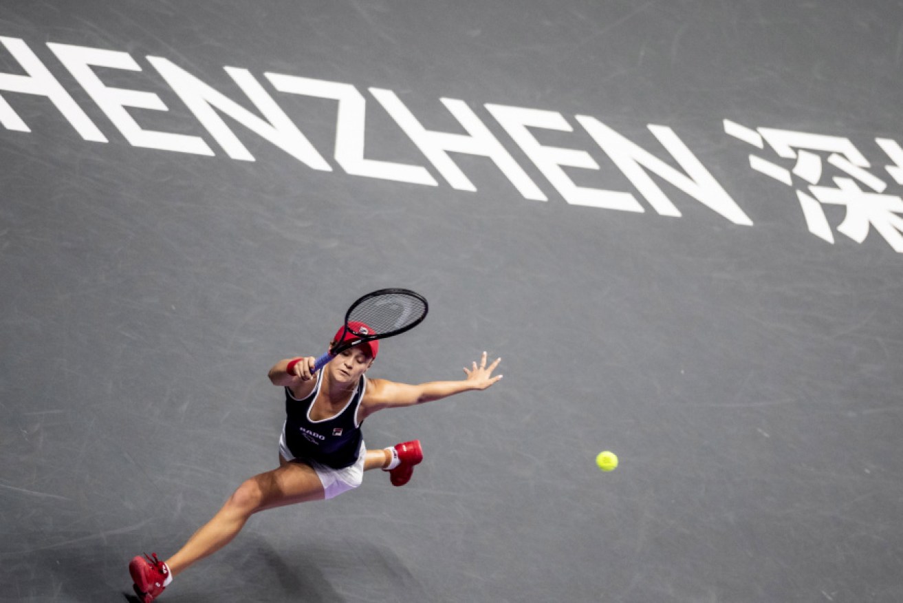 Ashleigh Barty in action against Karolina Pliskova of Czech Republic at the WTA Finals.