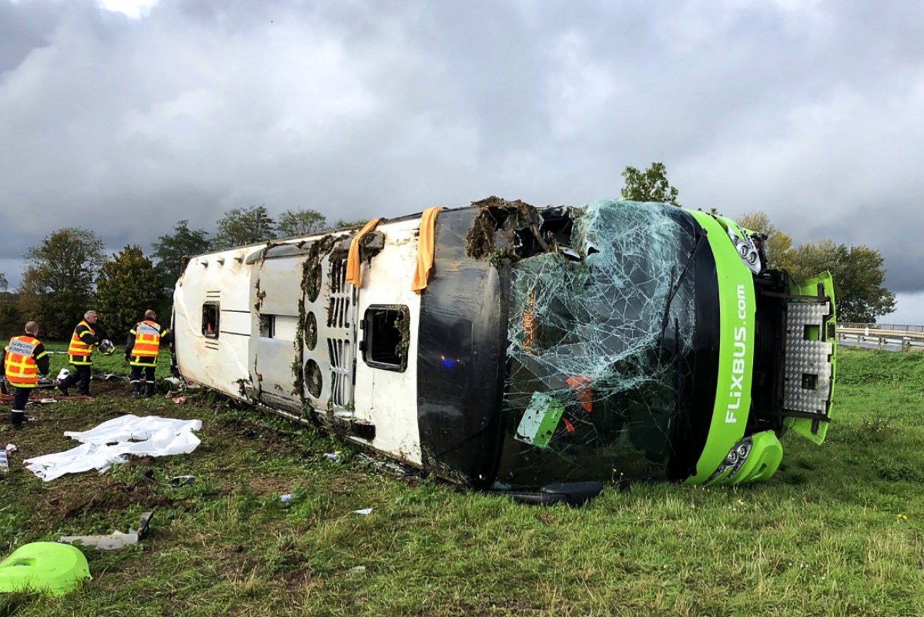 The site of the Flixbus crash near Berny-en-Santerre, northern France.