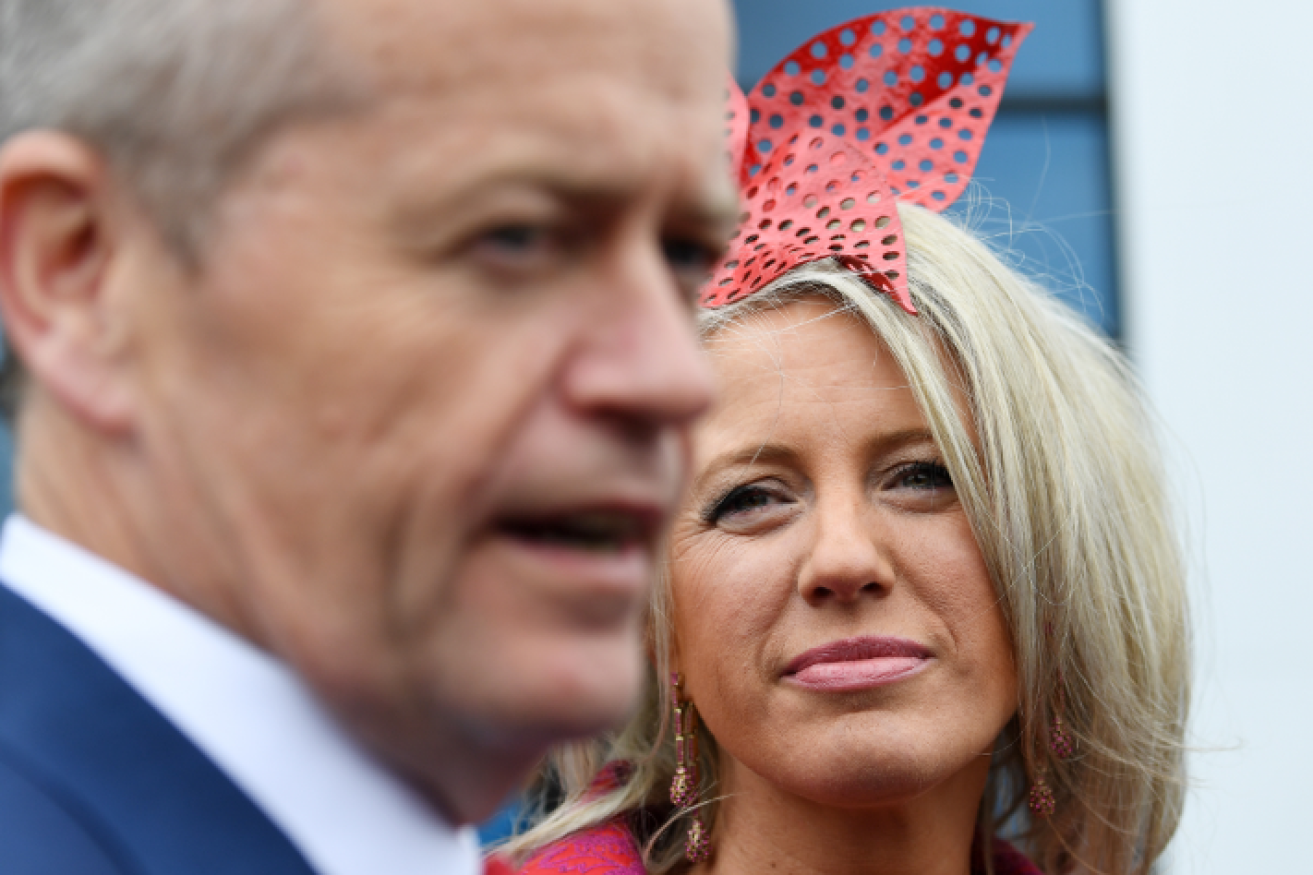 Voters didn't have much time for Bill Shorten, but wife Chloe still had eyes for her man at the Melbourne Cup. <i>Photo: AAP/Julian Smith</i>