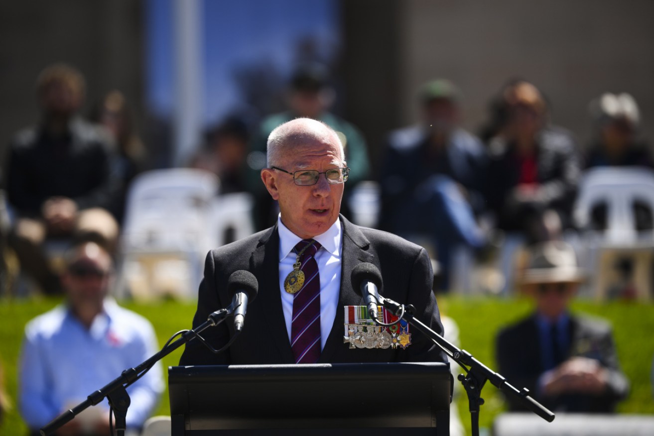 David Hurley used his first Remembrance Day address to pay tribute to Australia's only gold medallist to have died at war, Cecil Healy.
